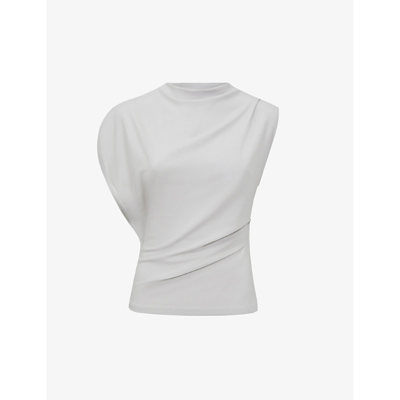 Shop Reiss Women's Silver Eva Asymmetric-neck Draped Stretch-woven Top