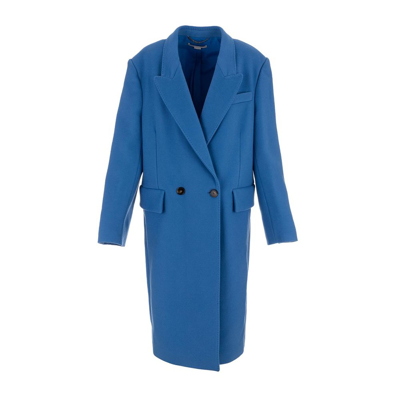 Shop Stella Mccartney Double Breasted Long Sleeved Coat In Blue