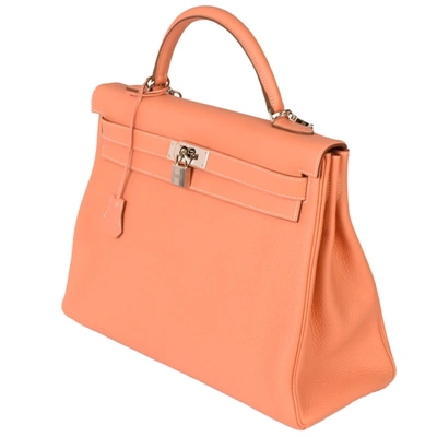 Shop Hermes Hermès Kelly 40 Orange Leather Handbag ()