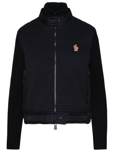 Shop Moncler Grenoble Logo Embroidered Panelled Cardigan In Black