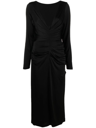 Shop Dries Van Noten Ruched Detailed Midi Dress In Black