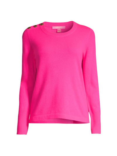 Shop Lilly Pulitzer Women's Brinkley Cashmere Buttoned Sweater In Pink Palms