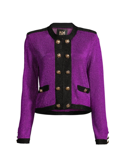 Shop Milly Women's Metallic Cardigan Sweater In Purple Black