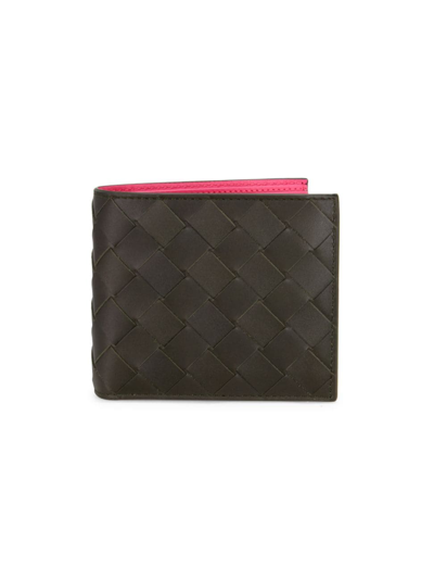 Shop Bottega Veneta Men's Intrecciato Leather Billfold Wallet In Black Pink