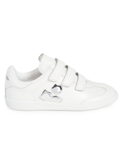 Shop Isabel Marant Women's Beth Leather Griptape Sneakers In White Silver