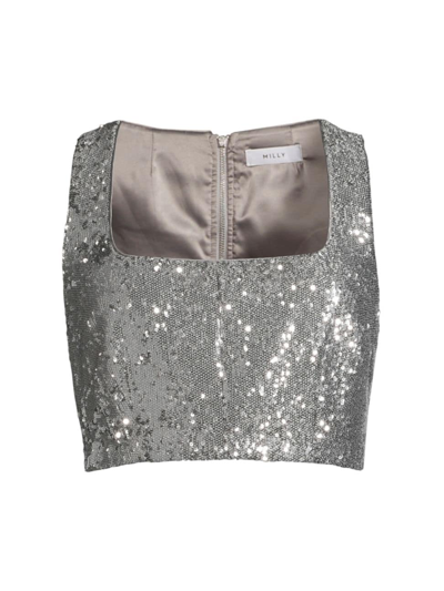 Shop Milly Women's Nickie Sequin Crop Top In Silver