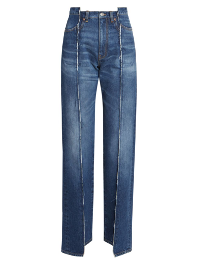 Shop Victoria Beckham Women's Deconstructed Slim Jeans In Dark Vintage Wash
