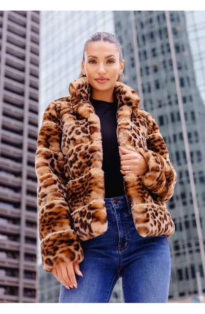 Shop Donna Salyers Fabulous-furs Donna Salyers Fabulous Furs Posh Quilted Faux Fur Jacket In Cheetah Brown