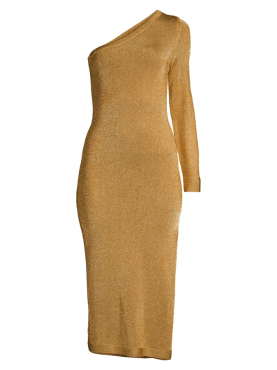 Shop Milly Women's Senna Metallic One-shoulder Midi-dress In Gold