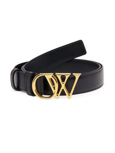 Shop Off-white Men's Ow Initials Leather Belt In Black