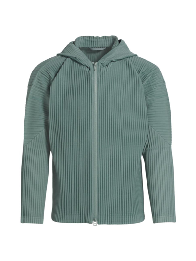 Shop Issey Miyake Men's Mc August Pleated Hoodie In Mint Gray