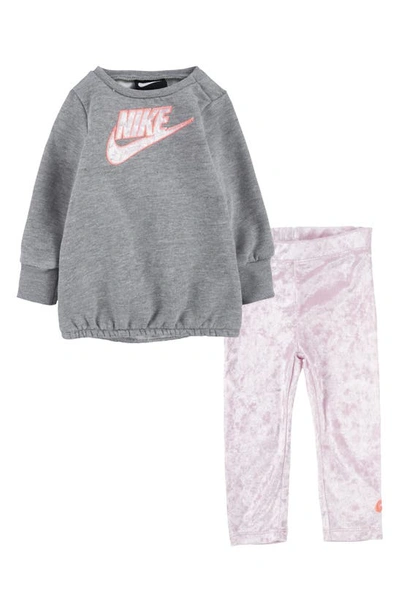 Shop Nike Logo Tunic & Velvet Leggings Set In Grey Multi