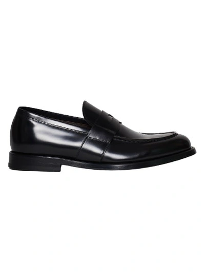 Shop Green George Black Moccasin In Full Grain Leather