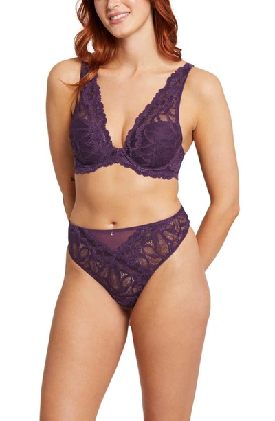 Shop Montelle Intimates Royale Lace Thong In Pinot