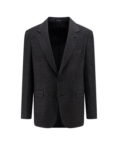 Shop Tagliatore Wool Blend Blazer With Metal Brooch In Black
