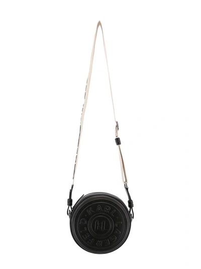 Shop Karl Lagerfeld Leather Shoulder Bag With Embossed Logo In Black