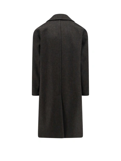 Shop Hevo Herringbone Virgin Wool Coat In Black