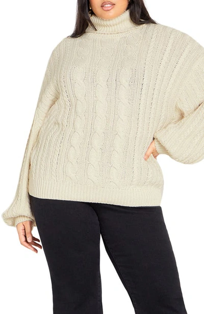 City Chic Avah Cable Stitch Turtleneck Sweater In Creme