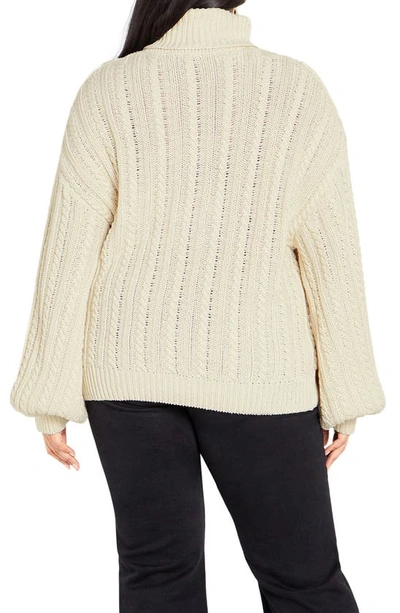 City Chic Avah Cable Stitch Turtleneck Sweater In Creme