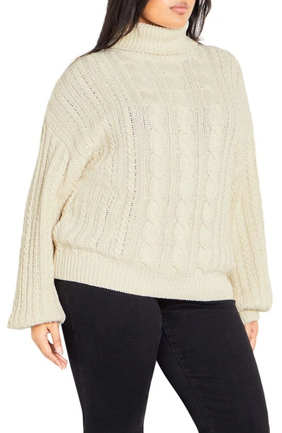 City Chic Avah Cable Stitch Turtleneck Sweater In Creme
