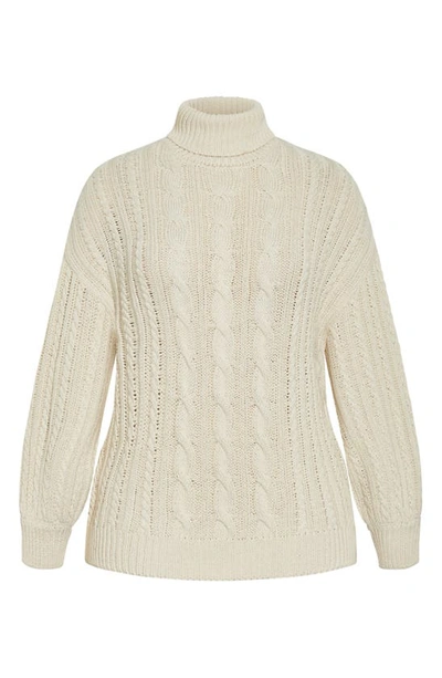 City Chic Avah Cable Stitch Turtleneck Sweater In Creme