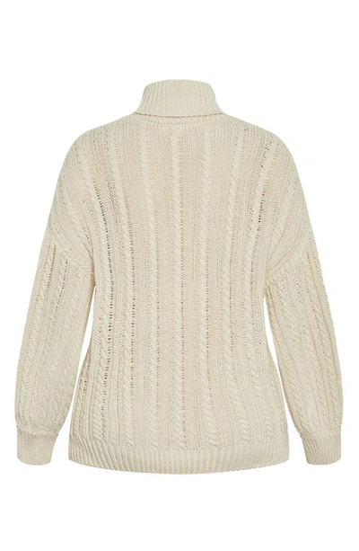 City Chic Avah Cable Stitch Turtleneck Sweater In Creme