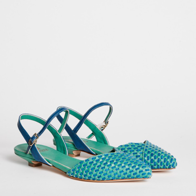 Shop L'arianna Green And Blue Leather Slingback Pumps