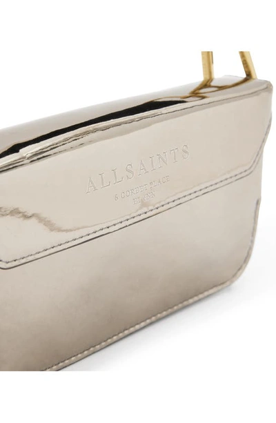 Shop Allsaints Zoe Metallic Leather Crossbody Bag In Pewter