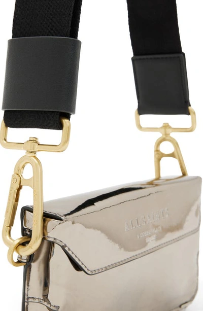 Shop Allsaints Zoe Metallic Leather Crossbody Bag In Pewter