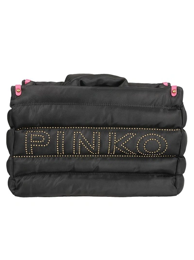 Shop Pinko Logo-embellished Quilted Tote Bag In Black