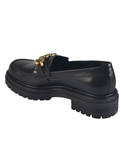 Shop Pinko Chain-detail Leather Loafers In Black