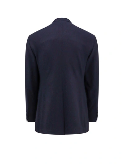 Shop Tagliatore Wool Blend Blazer With Metal Brooch In Blue