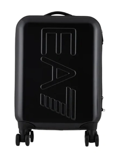 Shop Emporio Armani Black Trolley Bag With Embossed Logo
