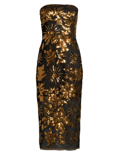 Shop Milly Women's Kait Sequined Strapless Midi-dress In Gold Multi