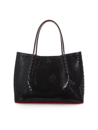 Shop Christian Louboutin Women's Small Cabarock Snake-embossed Leather Tote Bag In Black