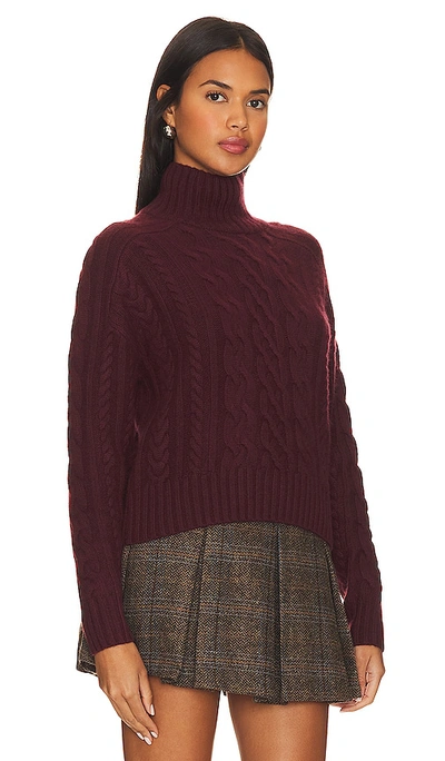Shop Autumn Cashmere Cropped Cable Mock Neck In Wine