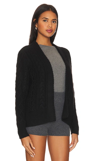 Shop Autumn Cashmere Laced Cable Open Cardigan In Black