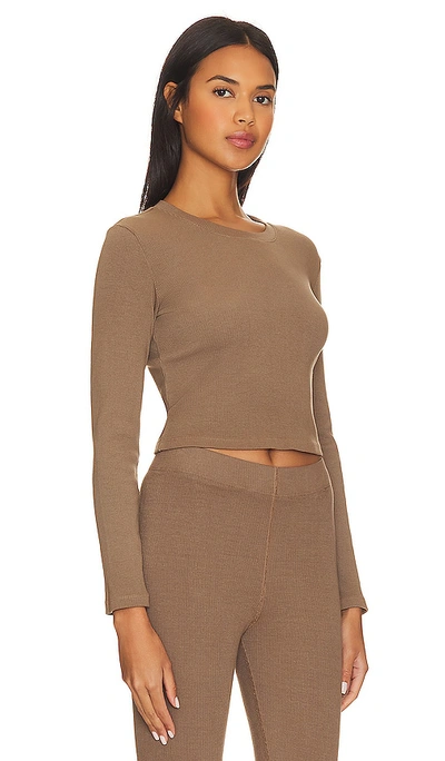 Shop Donni Rib Crop Long Sleeve In Taupe