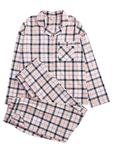 Shop Barbour Women's Ellery Long Plaid Pajama Set In Pink Navy Tartan