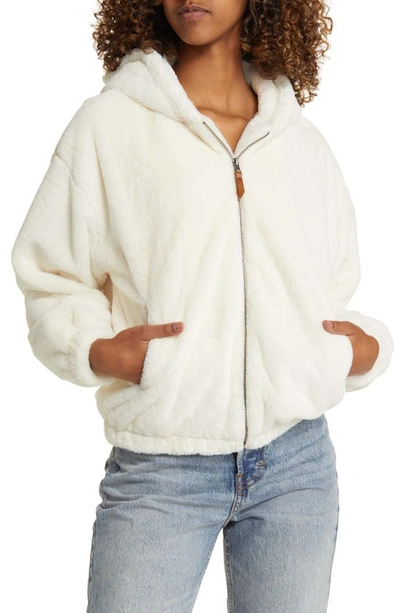 Thread & Supply Faux Fur Zip-up Hooded Jacket In Marshmallow