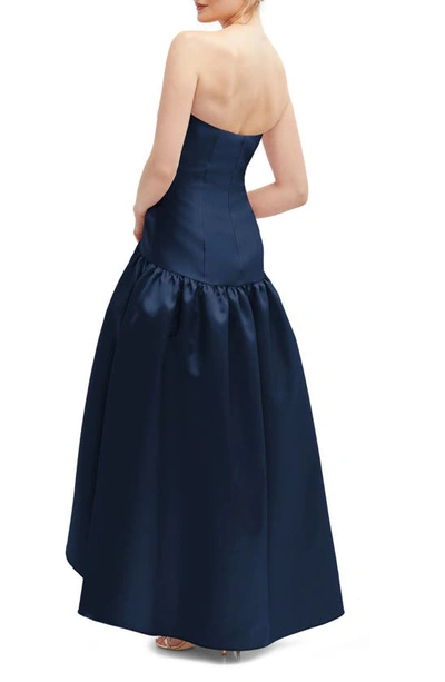 Alfred Sung Strapless High-low Satin Gown In Midnight