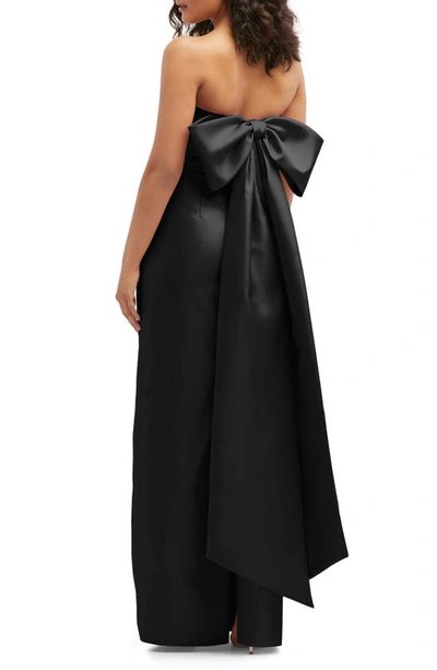 Alfred Sung Strapless Bow Back Satin Column Gown In Black