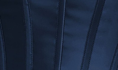 Alfred Sung Off The Shoulder Bow Corset Satin Trumpet Gown In Midnight