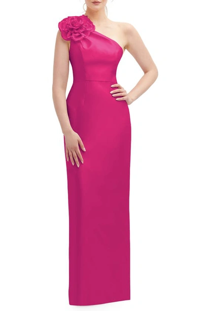 Shop Alfred Sung Flower One-shoulder Column Gown In Think Pink