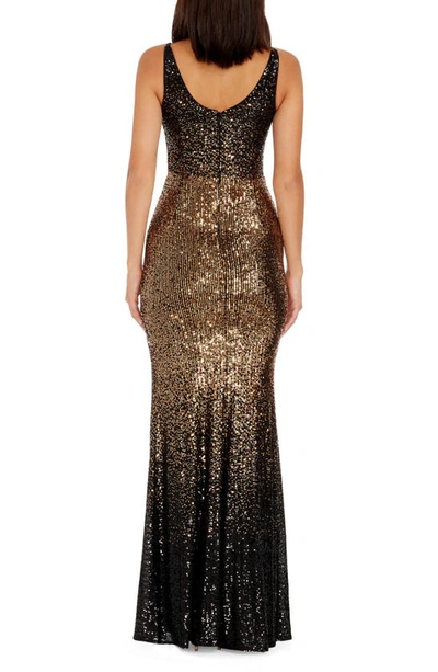 Dress The Population Jordana Sequin Side Slit Gown In Gold Multi