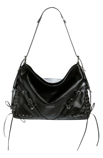 Shop Givenchy Medium Voyou Leather Hobo Bag In Black