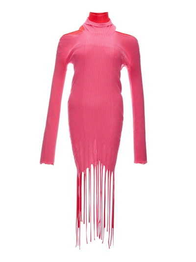 Shop Bottega Veneta Fringed Long Pink/red Dress