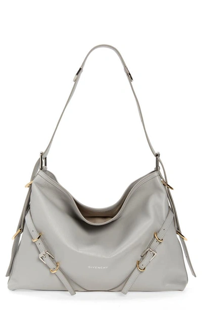 Shop Givenchy Medium Voyou Leather Hobo In Light Grey