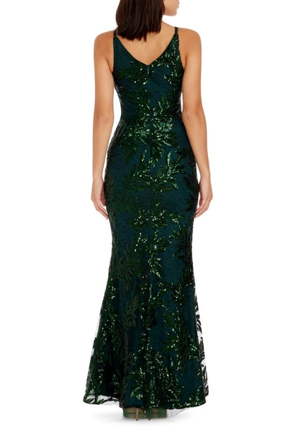 Shop Dress The Population Sharon Embellished Lace Evening Gown In Pine Multi