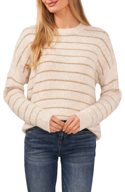 Shop Cece Metallic Stripe Sweater In Dusty Oatmeal Heather